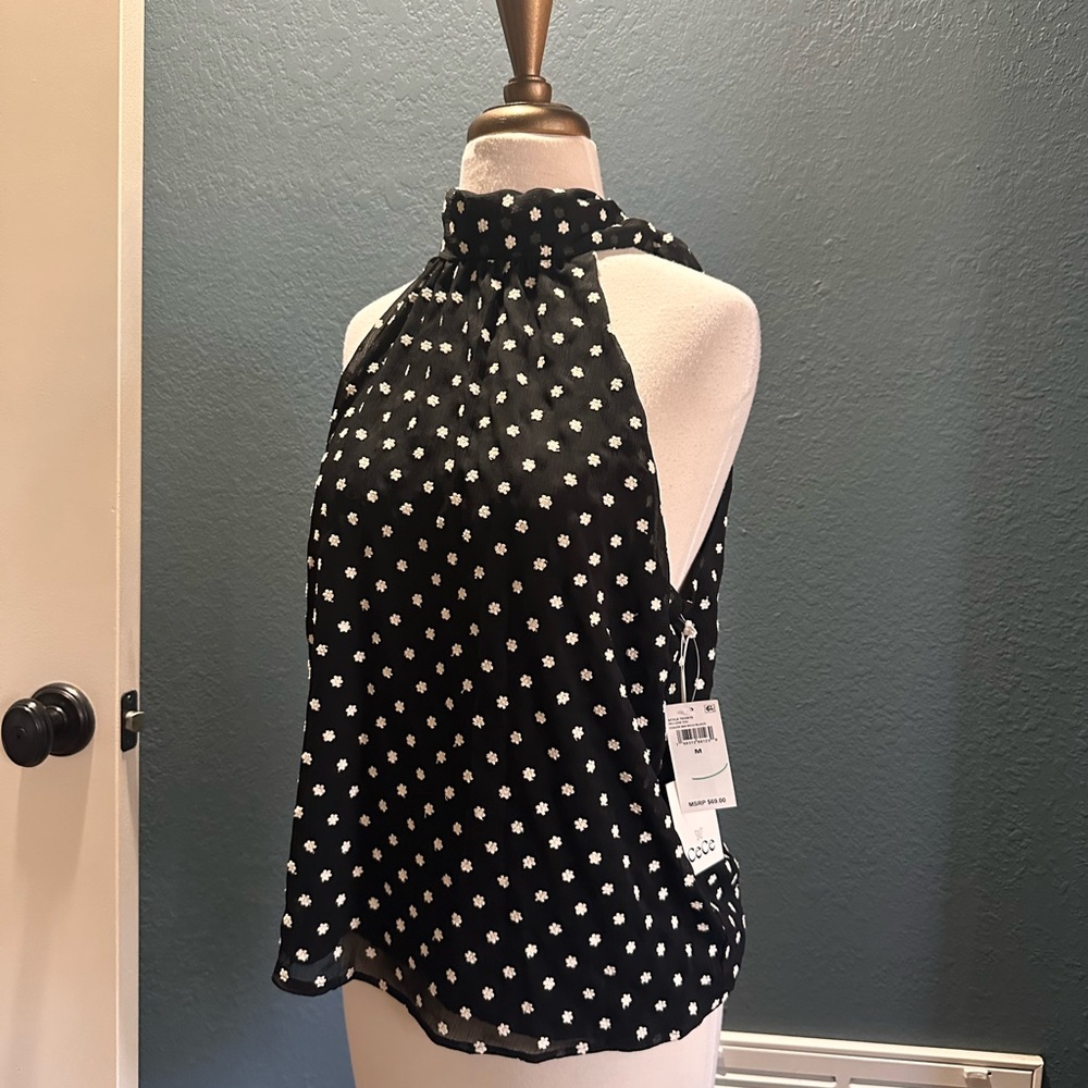 CeCe Black Halter Camisole with White Daisy Print
